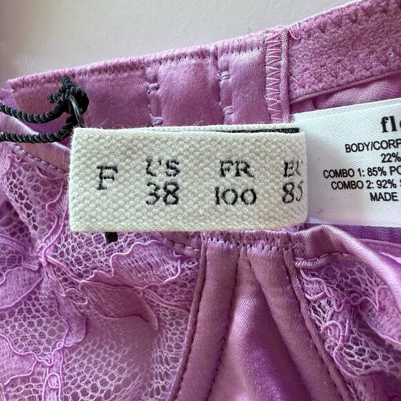NWT Fleur du Mal Magnolia Lace Unlined Demi Bra in Lilac Purple Size 38F - Picture 12 of 14